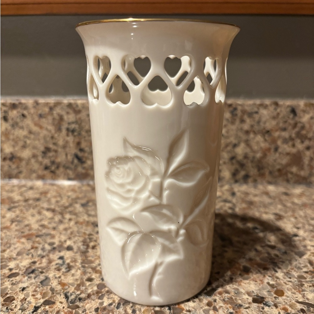 Lenox Porcelain Vase with Heart Cutouts
